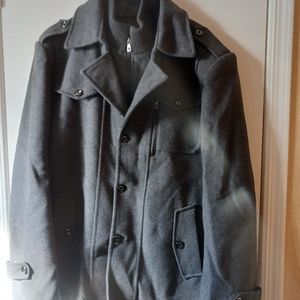 Men's  Dark Gray Wool Coat with Detachable Vest. Like New!